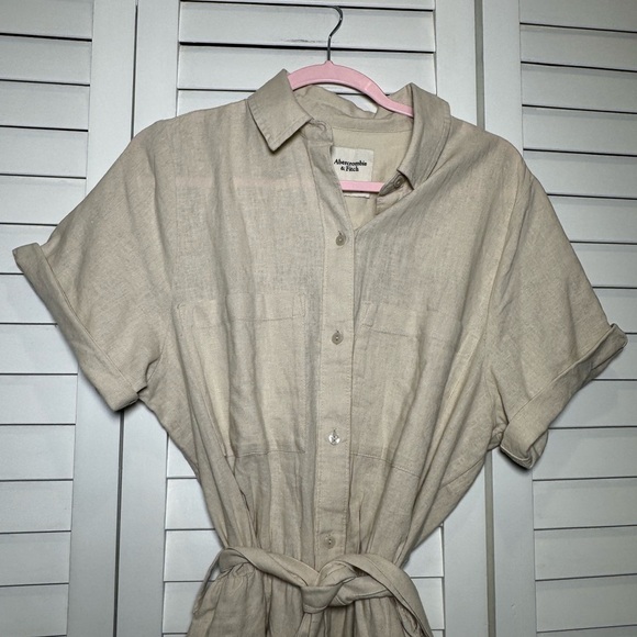 Abercrombie & Fitch Women’s Linen Blend Utility Romper Beige Size Medium Tall - Picture 3 of 10